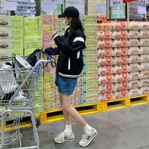 学院风撞色拼接小个子短外套女秋新款美式运动服棒球服夹克外套潮图片