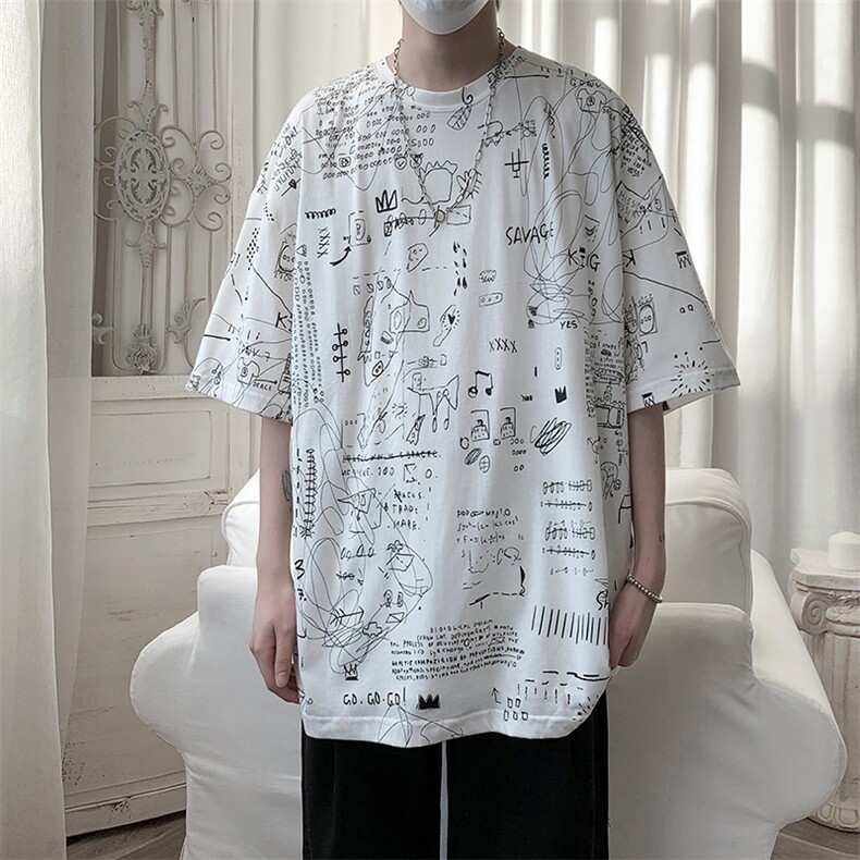 703-T270-P30涂鸦休闲宽松半袖,男装T恤,星座703