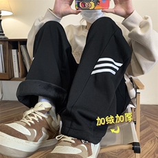 加绒休闲裤男韩版潮高街直筒裤子冬季2024新款ins长裤K4911-P43，男装休闲裤，星座412-2