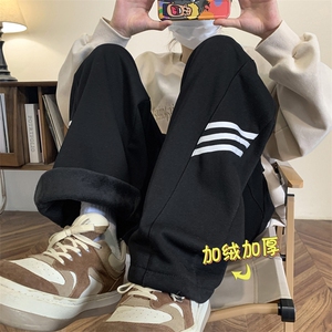 加绒 休闲裤男韩版潮高街直筒裤子冬季2024新款ins长裤K4911-P43图片