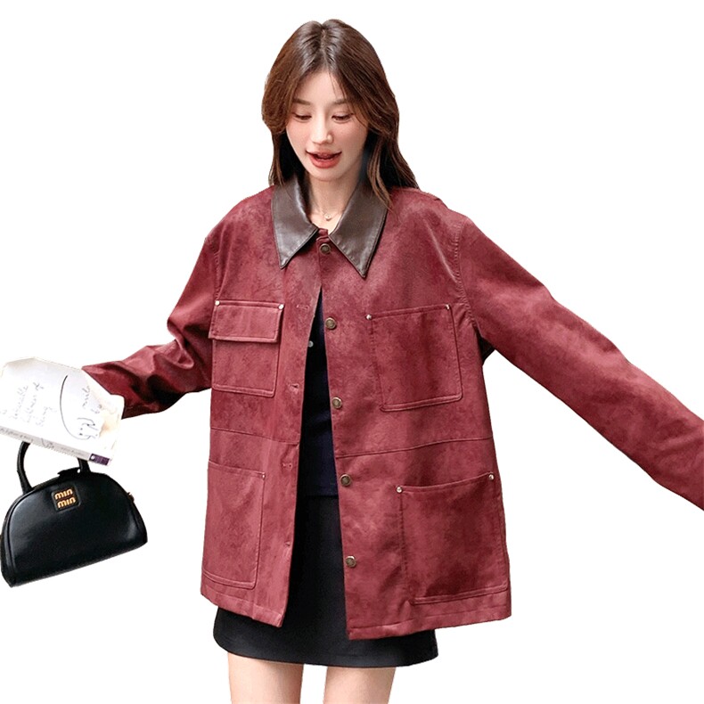 2024【新现货】复古做旧拼接撞色实计感皮外套082-5888P175K248,女装皮衣,浙宝192（原082）