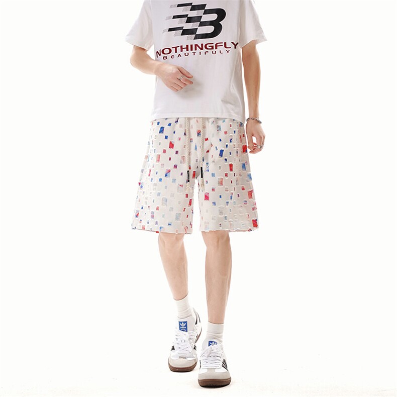 DK162-P32花白短裤男女夏季新款休闲冰丝沙滩中裤宽松百搭五分裤,男装牛仔裤,电商A178