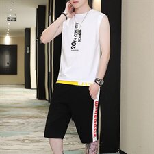 夏季新款男时尚无袖背心两件套休闲短裤套装A158-T134，男装套装，星座310B-3