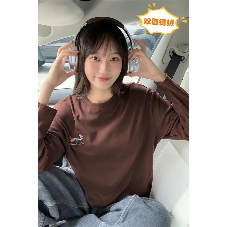 腊肠狗刺绣宽松打底衫双面德绒舒适长袖T恤男T24500-特P20控38,男装T恤,电商A001-1