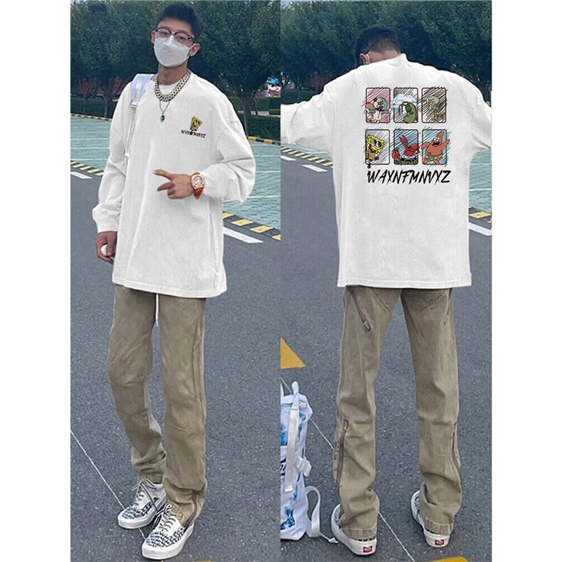 印花美式潮人t恤长袖男女同款春秋季百搭宽松重磅圆领打底上衣ins，男装T恤，星座1210-1