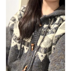 重磅秋冬北极绒开衫毛衣美式复古休闲慵懒风牛角扣针织衫连帽外套，男装针织衫/毛衣，电商A486