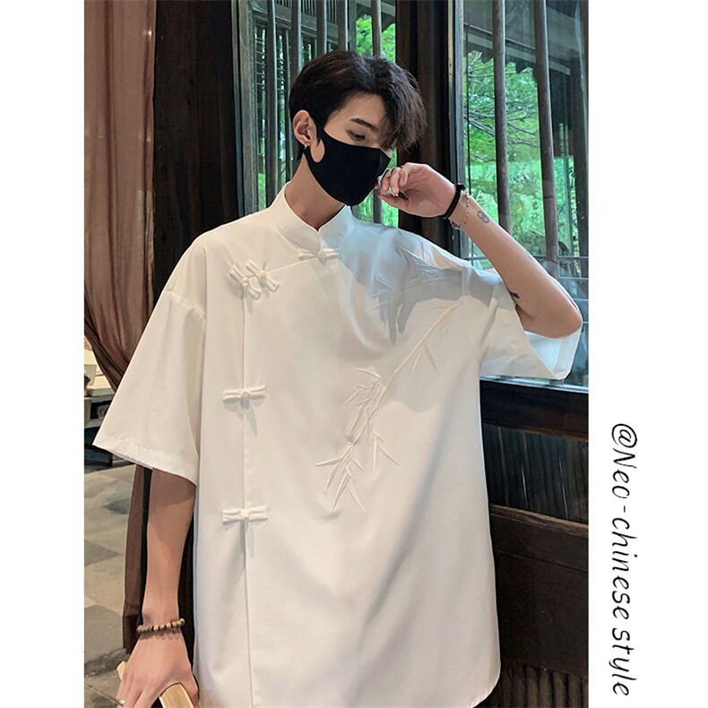 特批P30无差价夏季新中式盘扣冰丝凉感风复古短袖衬衫男CD2291,男装衬衫,电商A001-1