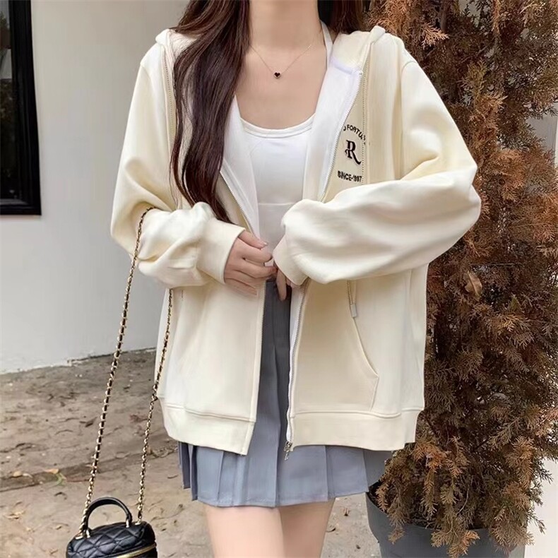 奶fufu加绒保暖连帽开衫卫衣女秋冬新款高级感超好看宽松外套上衣，女装卫衣/绒衫，多米女装批发