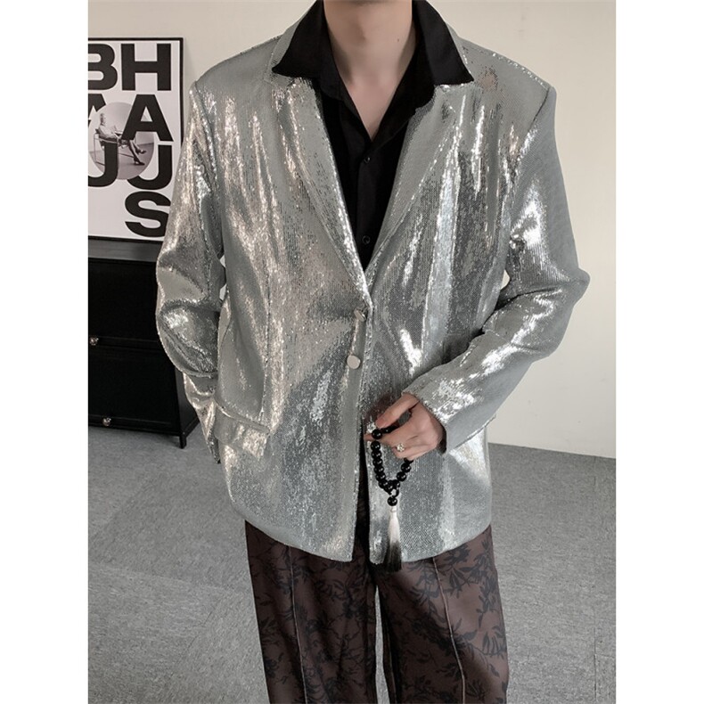 24新款明星同款舞台演出服银色闪闪亮片西装外套男女歌手男礼服,男装西服套装,星座909