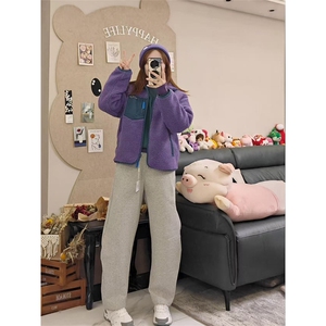 高品秋冬拼色加厚糕糕毛情侣外套男女羊羔绒休闲上衣A1169-P78