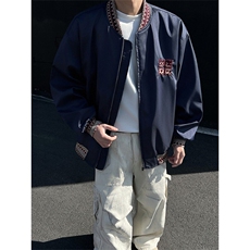 民主风提花拼接飞行夹克棒球服男xh94-特60，男装夹克，电商B367