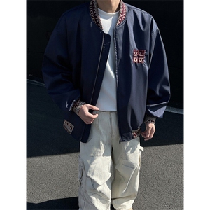 民主风提花拼接飞行夹克棒球服男 xh94-特60图片