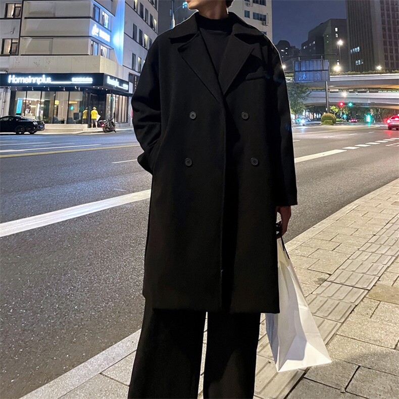 秋冬宽松毛呢大衣男潮高级感中长款风衣外套MN99995/P100加棉P110,男装风衣,电商B316