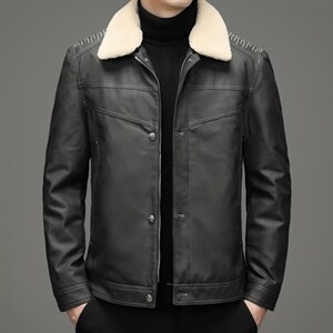拆卸毛领羽绒服男款2023冬季中年装加厚牛仔皮外套XXH9608-P230图片