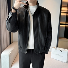 加绒皮衣新款老钱风男士加绒皮衣翻领高品质短款风衣PY71-120，男装风衣，电商B278