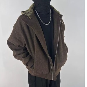 毛呢假两件连帽棉服男冬季潮加厚棉衣宽松加棉休闲外套MU93