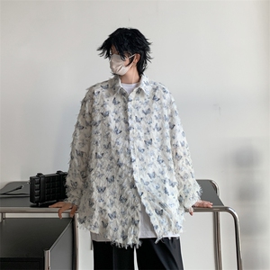 毛边流苏小香风长袖痞帅休闲春夏重磅立体流苏男装衬衫CS53-P50图片