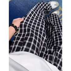 美式高街潮牌男女泡泡格子休闲裤直筒宽松慵懒显瘦阔腿休闲长裤子，男装休闲裤，电商A486