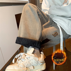 WASSUP HAPPY裤子男款冬季加绒加厚欧棉绒运动裤美式高街直筒长裤图片