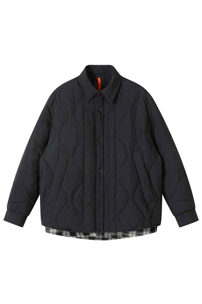 2025冬季新款翻领衬衫假两件羽绒服男潮牌百搭保暖羽绒服外套,男装衬衫,电商A234