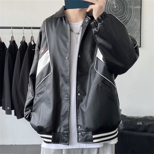 JK9120-P85皮夹克棒球服绣花秋季潮流百搭韩版宽松大码休闲外套图片