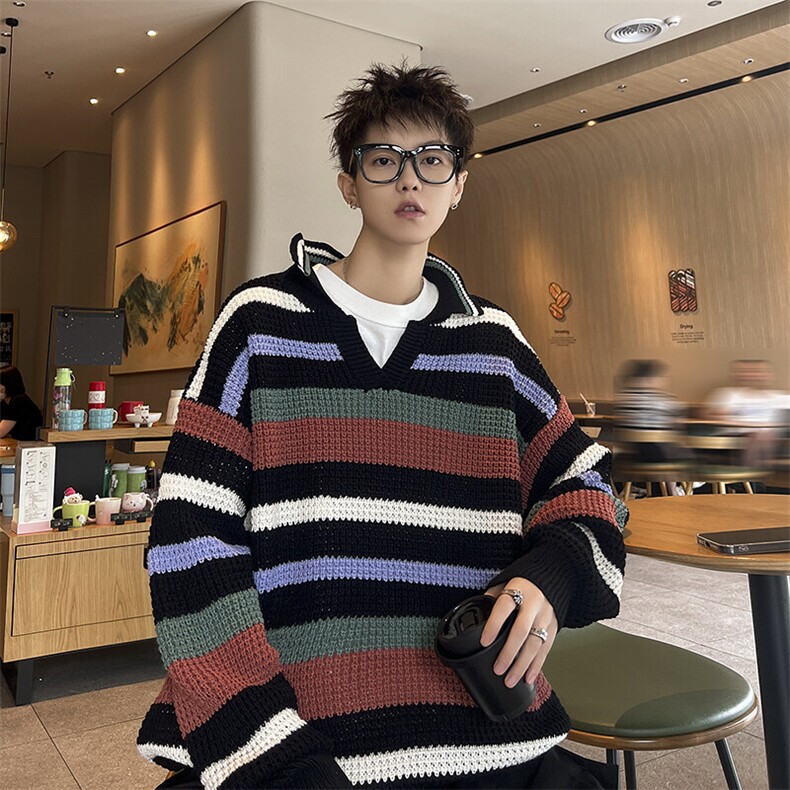 B418P50秋冬宽松韩版日系毛衣打底衫翻领毛衫男生图片