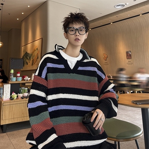 B418P50秋冬宽松韩版日系毛衣打底衫翻领毛衫男生图片