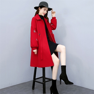 2021年冬季中长款蝴蝶气眼毛呢大衣,女装毛呢外套,天丝秀