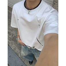 曼巴棉拼接撞色破缝解构铆钉设计感夏季短袖T恤男D424特P30，男装T恤，电商A335-1（原A458）
