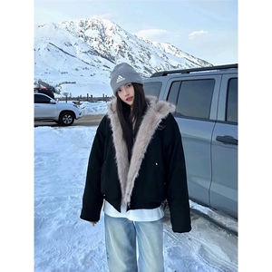 网图有货 毛领兔耳座山雕棉衣男女麂皮绒外套保暖棉服 A1141-P105图片