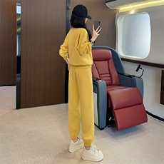 网红炸街洋气女春秋穿搭一整套高级感时尚显瘦韩版卫裤两件套圆领，女装套装/套裙，江南