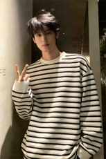 2026春季新款条纹圆领长袖T恤潮流时尚打底上衣男T5399特P35控68，男装T恤，电商A001