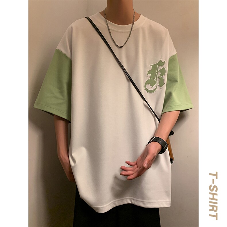 冰氧仿棉短袖港风暖光夏季休闲百搭字母印花男上衣TC3151-P24控48,男装T恤,星座717