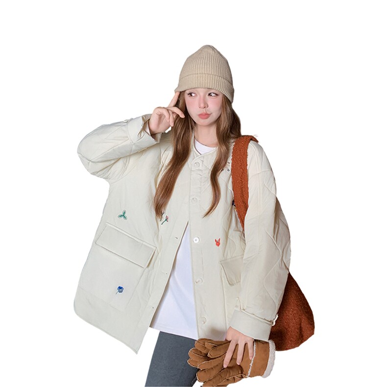 温柔风宽松菱格夹棉外套女2025年冬季新款设计感时尚显瘦保暖棉衣,女装羽绒服,2D034