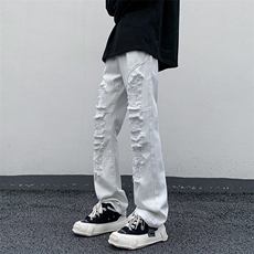 B221美式ins高街小众重工艺假破洞小脚牛仔裤LK23019-P60控78，男装牛仔裤，电商B221