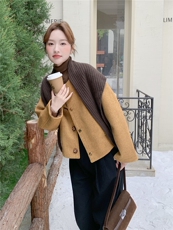 现货-2025年冬季新款小香风撞色高级感披肩毛呢夹棉百搭外套女，女装毛呢外套，霓裳依族