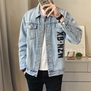 JK821-p90-限价138 现货店主风牛仔夹克肥仔量足破洞印花大码图片