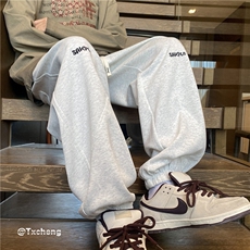 春季新款港风字母刺绣远动宽松束脚休闲卫裤B315-K23497-p55控78，男装休闲裤，电商B315