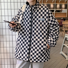 棋盘格立领毛巾绣两面穿情侣学生外套棉衣面白富冬季加厚羊羔毛，男装棉衣，星座301D-4(原星座1004-4）
