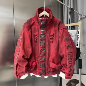 冬重工手工涂鸦刷色泥染涂黑廓形牛仔外套男女加厚夹克HHP65 P182图片
