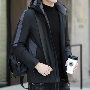 冬季新款男士连帽商务休闲羽绒服中年爸爸装厚款保暖外套男装图片
