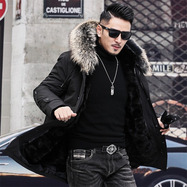 PK901冬季新款派克服男士皮草外套貂皮大衣男貉子毛领连帽P980，男装皮衣，电商B360