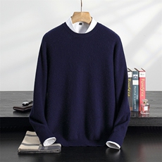 秋冬季35%羊绒鱼鳞纹休闲商务圆领羊绒衫男装，男装羊绒套衫，欣美羊绒