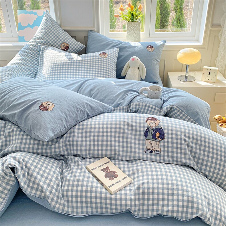 新款色织全棉水洗棉刺绣四件套小清新纯棉四件套，床品套件，一起卖家纺