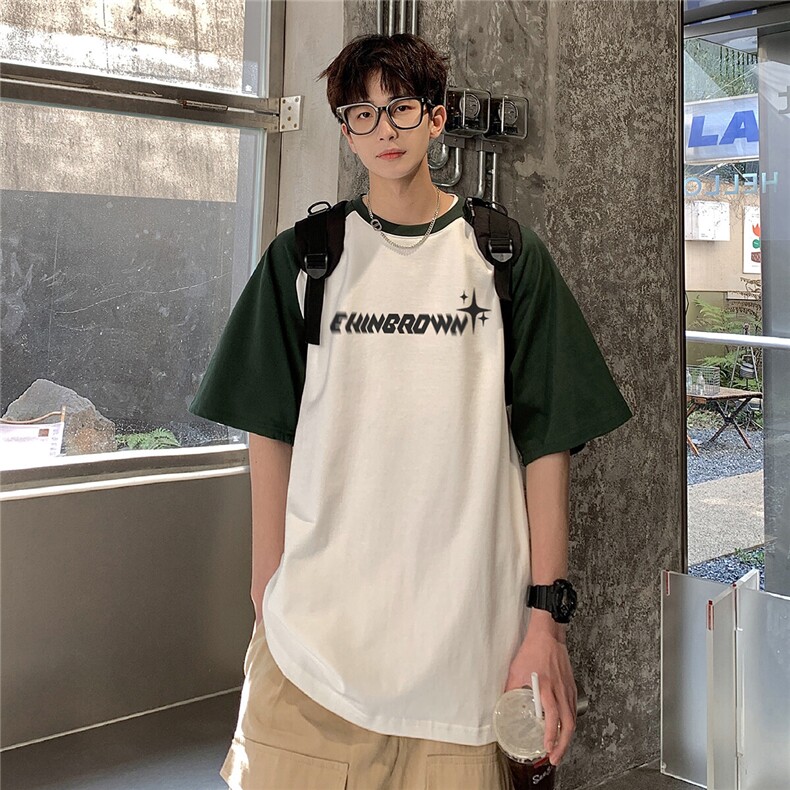1港风插肩袖设计T恤男大码M-5XL美式潮短袖T恤男DT8794P35控49,男装T恤,星座226-2