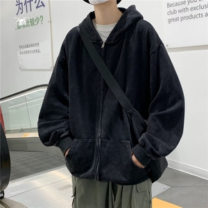22年新款潮做旧水洗连帽卫衣ins嘻哈暗黑风拉链外套FA14P58图片