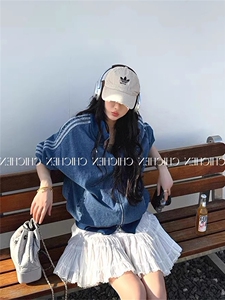 网图现货 复古气质三条杠牛仔外套男女秋季棒球服夹克上衣 特P85图片