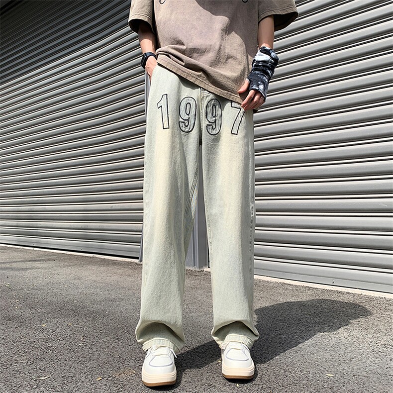 抖音品质高街1997刺绣宽松百搭牛仔裤直筒裤313A-1-NZ030-P55控68,男装牛仔裤,星座808A-1