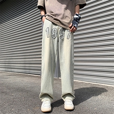 抖音品质高街1997刺绣宽松百搭牛仔裤直筒裤313A-1-NZ030-P55控68，男装牛仔裤，星座808A-1