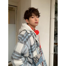 假两件棉服格子外套男秋冬季美式小香风连帽棉衣夹克WT179，男装棉衣，星座1116A（原606A-3）